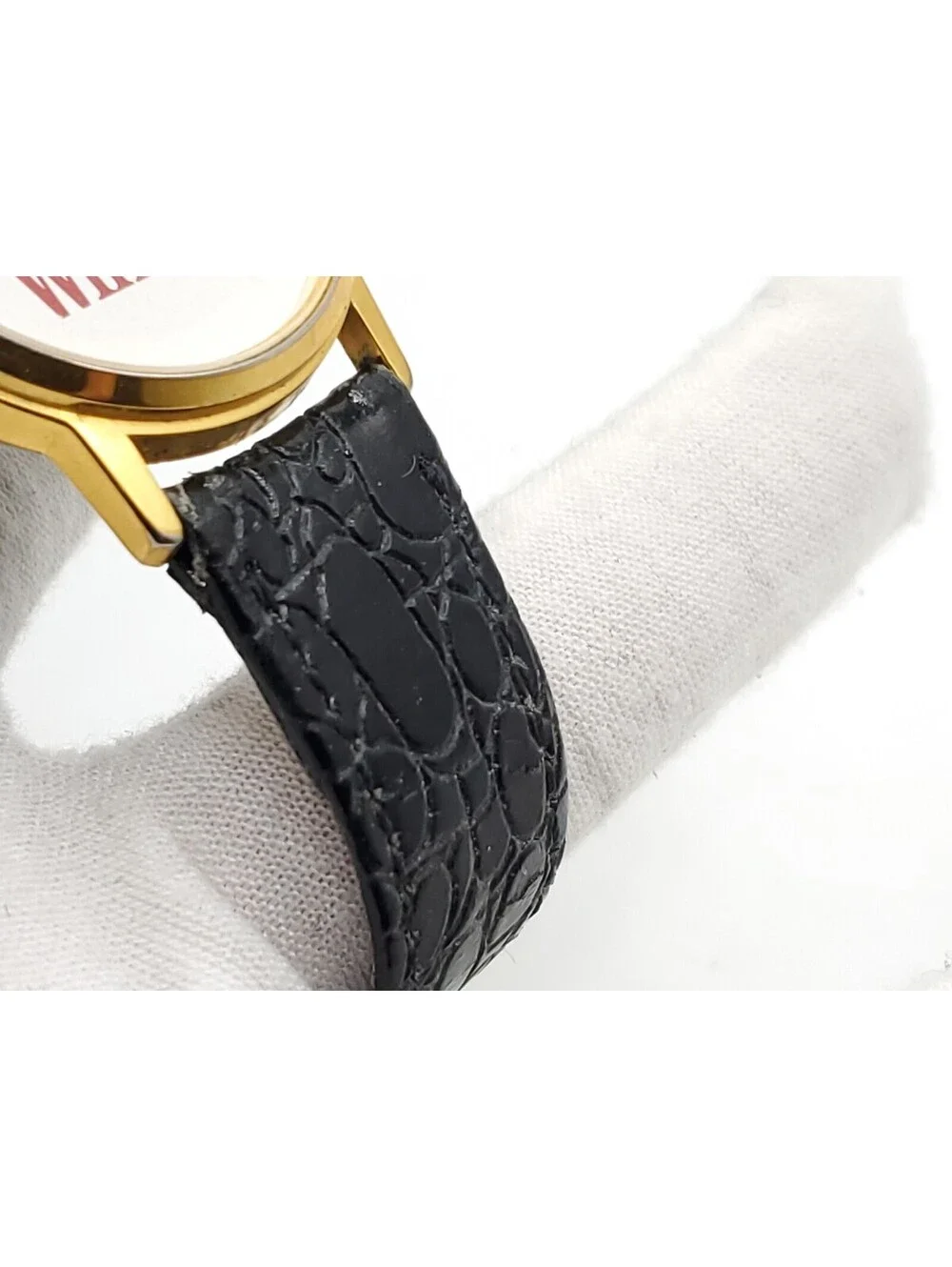 Winston Quartz Watch New Battery Gold Tone Black Band Round 32mm